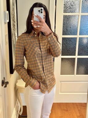 NWT Burberry Classic Tan Check Collared Button Shirt